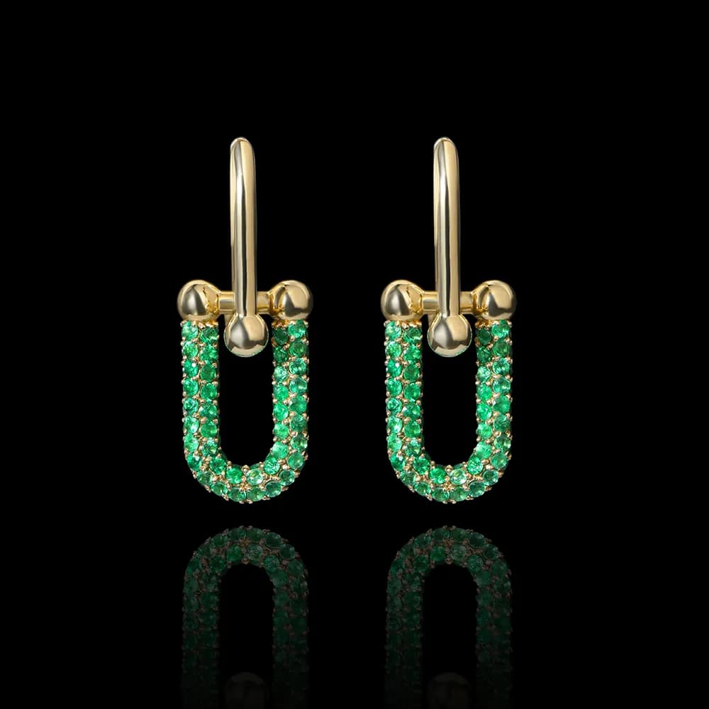 Сережки зі смарагдами з жовтого золота Секвоя E49