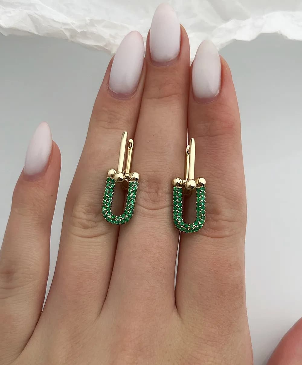 Сережки зі смарагдами з жовтого золота Секвоя E49