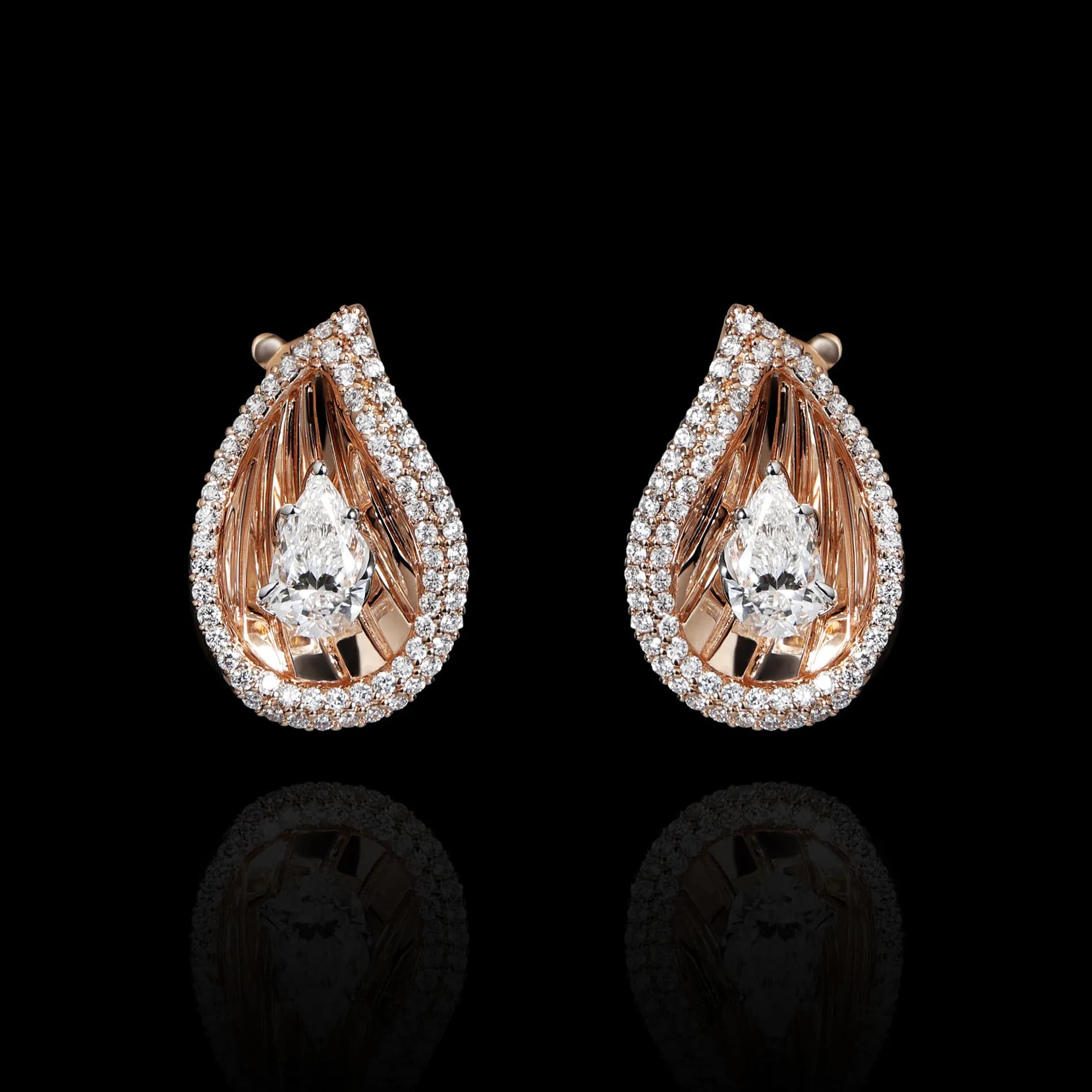 Сережки з діамантами з рожевого золота 18K "Жозефіна fire" E12